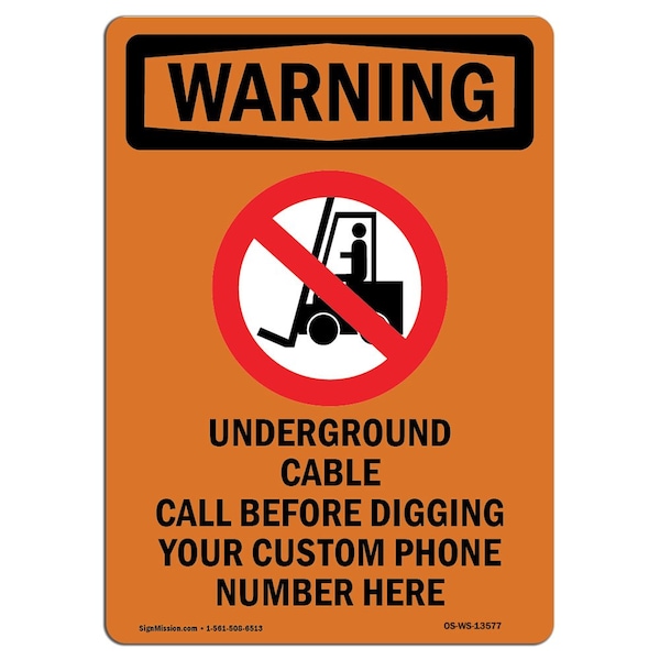 OSHA WARNING Sign, Underground Cable Call, 5in X 3.5in Decal, 10PK, 3.5" W, 5" L, Portrait, PK10